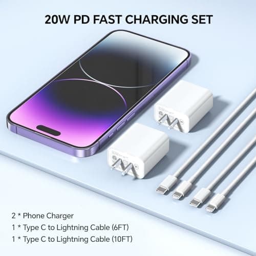 Compatible with Phone Charger 6/10Ft Fast Charging 2Pack 20W PD Fast Charger Type C Fast Charging Block & Fast Charger Cord Compatible with Phone 14/13/12/11 Pro/iPad/Pro Max/Plus/XS/XR/SE Charger - Thumbnail 6