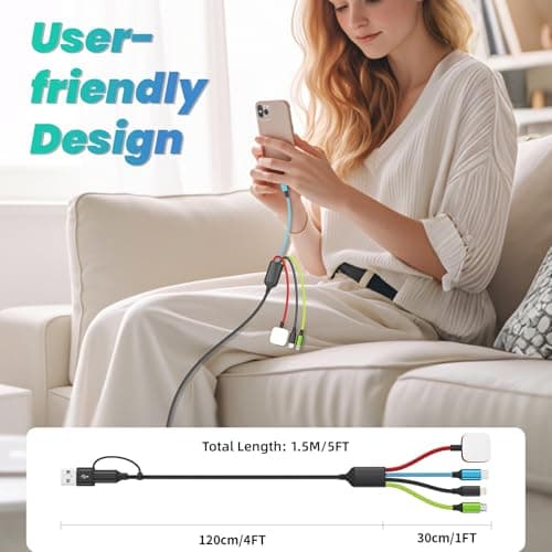 Firsting 4-in-2 Multi Charging Cable with iWatch Charger, 2Pack 5FT Nylon Braided Charging Cords, USB C/USB A Phone Charger Cord for iPhone 17-5, iPad, Galaxy S25-S21, Travel/Car/Home Use - Thumbnail 6