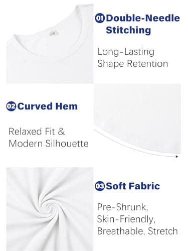 JEMLDL White Tshirt for Men Short Sleeve T Shirts Plain Casual Classic T-Shirts Lightweight Breathable White XL - Thumbnail 6