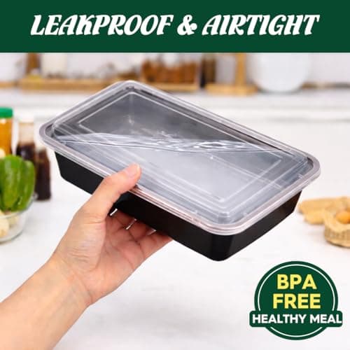 Glotoch 50 Pack (100-Piece) 32 oz 1 Compartment Meal Prep Containers with Lids, Plastic Food Storage Containers for Lunch, Microwave, Freezer, and Dishwasher Safe Take out Containers - Thumbnail 6