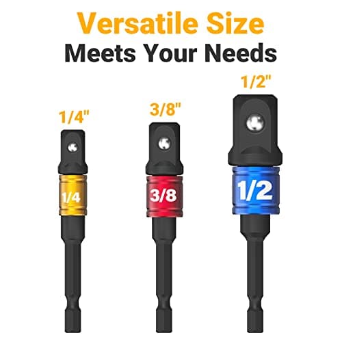 Impact Socket Adapter Set for Drill - Tools for Men Gadgets 1/4" 3/8" 1/2" Impact Grade Driver Bit Set Extension Bit with Holder Ratchet Wrench Nut Hex Drive Adapter Hand Power Accessories Cool Stuff - Thumbnail 2