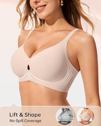 LetsJoli Jelly Bras for Women Wireless No Underwire Seamless Support Comfortable Tshirt Bras Early Fall Fashion(Creamy Skin,2XL) - Thumbnail 3