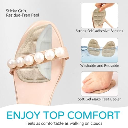 Niifawh Ball of Foot Cushions for Women 2 Pairs | 8ct Gel Blister Bandages for Feet, Blister Cushion for Heel, Toe, No Slip Metatarsal Pads for Reduce Heel, Toe & Foot Pain, Beige - Thumbnail 3