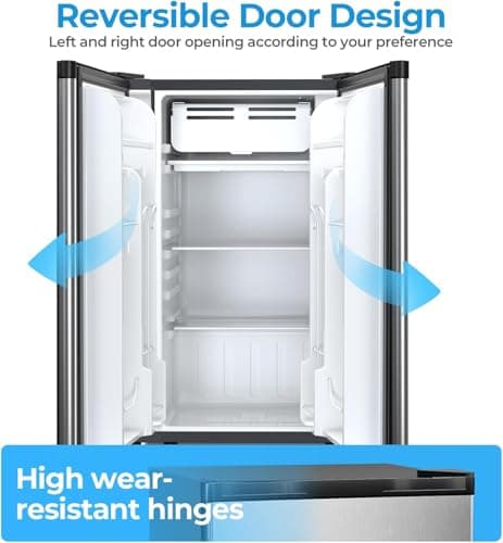 COWSAR 3.2 Cu.Ft Mini Fridge with Freezer, Reversible Door Compact Refrigerator with 7-Speed Thermostat, Small Fridge for Office Dorm, Upright Freezer Style (STEEL) - Thumbnail 3