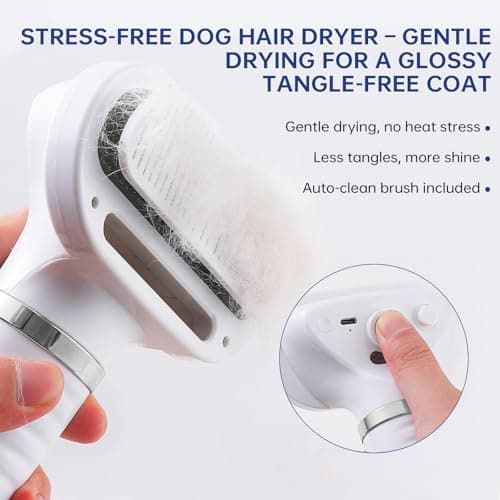 Professional Pet Grooming Dryer Brush – 3-in-1 Dog Blow Dryer with Slicker Brush, Adjustable Temp, Overheat Safe, Salon Quality - Thumbnail 2