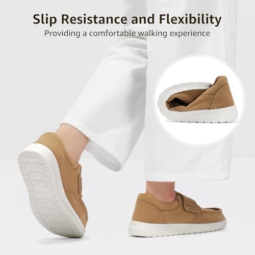 STQ Women’s Wide Loafers & Slip-ons Casual Canvas Sneakers Orthopedic Shoes for Plantar Fasciitis Relief Brown Size 9 - Thumbnail 6