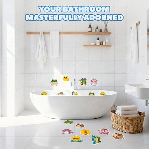 UNEEDE Bathtub Non Slip Stickers, 17-Pack Cute Axolotl, Duck, Capybara, Frog Decals, Shower Floor Non Slip Stickers, Textured Surface Anti Slip Shower Stickers, Safety Grip with Premium Scraper - Thumbnail 6