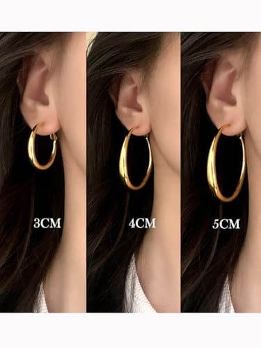 Matte Large Gold Hoop Earrings for Women Sliver Hoop Earrings Lightweight 925 Sterling Silver Hoops Chunky Trendy Earrings Dainty Simple Wedding Prom Bridal Party Jewelry Gifts (5CM Gold Style 3) - Thumbnail 5