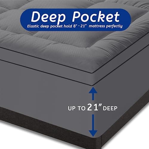 MATBEBY Extra Thick Twin Mattress Topper, 39"x75", Dark Grey, Breathable, Quilted Fitted, Deep Pocket, Machine Washable - Thumbnail 5