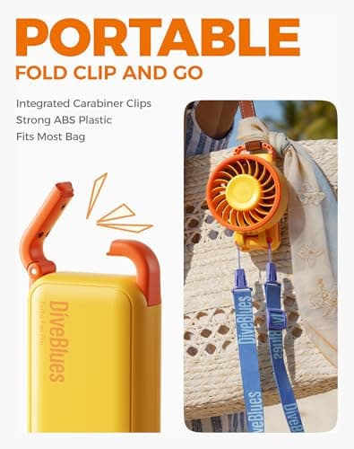 Diveblues Portable Handheld Fan, 7.4m/s High Speed Turbo Fan, 180° Foldable 4-in-1 Personal Neck Fan Integrated Carabiner Clip, 100 Speed Stepless Control, USB-C Rechargeable, 12H Battery, Fanzy D6036 - Thumbnail 3
