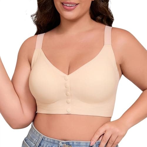 MOWOC Front Snap Closure Bras for Older Women Wireless Plus Size Bra with Adjustable Shoulder Straps Full Coverage (US, Alpha, Large, Plus, Regular, Nude) - Image 1