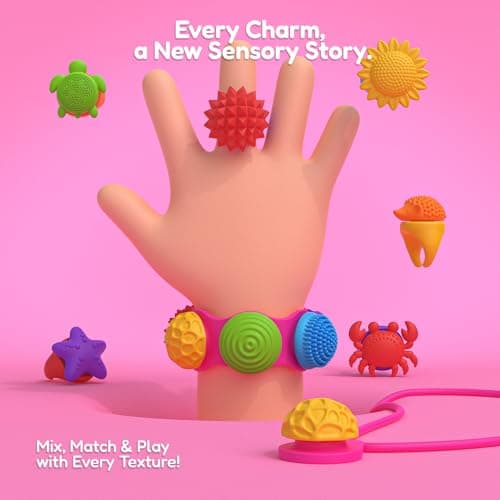 GIFTIARA Sensory Fidget Toys for Kids, 3-in-1 Stress Relief Bracelet, Ring, Necklace Anxiety Relief Toy Set with 10 DIY Wearable Silicone Charms for Boys Girls - Thumbnail 6