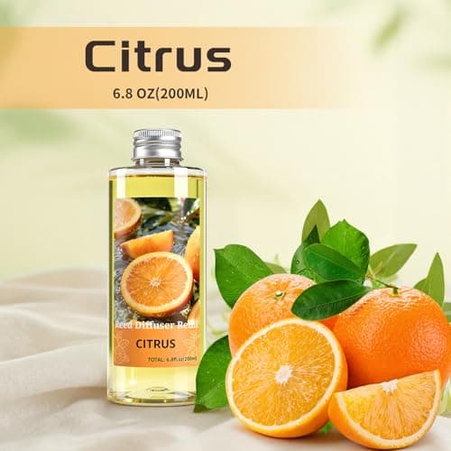 STRN Reed Diffuser Oil Refill, Citrus Scented Diffuser Oil Refills with 6 Reed Sticks 200ML(6.8fl.oz), Room Fresheners for Home, Long-Lasting Fragrance for Living Room, Bedroom, Office, Home Décor - Thumbnail 2