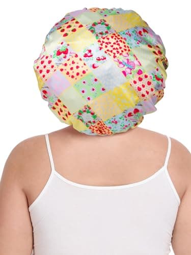 Vettres Double Layer Satin Bonnet for Sleeping with Detachable Eye Mask Adjustable Night Cap for Curly, Natural, Braided Hair Reduces Frizz & Locks in Moisture Yellow Strawberry - Thumbnail 6