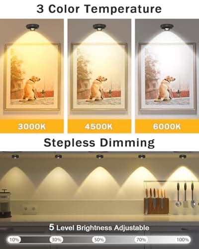 WILLED Picture Lights for Wall, 1200mAh Rechargeable Battery Operated Picture Frame lights, Puck Lights with Remote, Dimmable & Timer Art Lighting for Paintings Wireless, Magnetic Gallery Light/3 Pack - Thumbnail 3