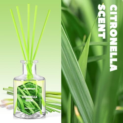 SCENTORINI Citronella Reed Diffuser Set, 6.7 Fl Oz Summer Scented Diffusers for Home, Citronella Oil Reed Diffusers, Suitable for Bedroom, Bathroom, Patio, Camping, Courtyard, Pool, Outdoor Use - Thumbnail 2