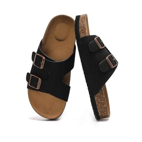 Bodantory Suede Cork Flat Sandals with Adjustable Buckle Arch Support Footbed Comfortable Slide Sandals for Women 2026 - Image 1