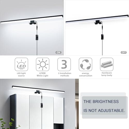 TYhogar 28" Plug in Bathroom Light Fixtures Matte Black Vanity Lights,11W LED Picture Light 3 Installation Methods 6600K White-Light Vanity Light Bar Wall Sconce for Bedroom/Living Room/Kitchen - Thumbnail 6