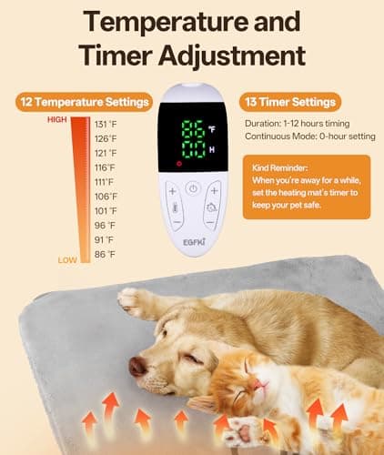 Ringco Pet Heating Pad for Cats & Small Dogs with 12 Adjustable Temperature, Waterproof & Chew Resistant Cat Heating Pad with Timer, Heated Cat Bed with Fleecy Cover (S: 20” x 16”) - Thumbnail 5