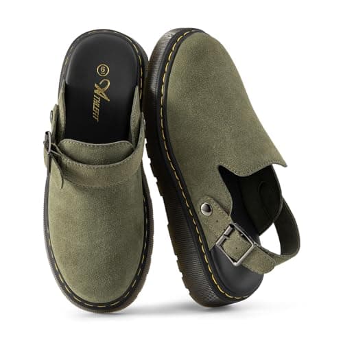 Athlefit Women's Clogs Shoes with Back Strap Comfortable Latex Footbed Slip-On Slingback Mules for Work Walking Daily Wear, Olive Green, Size 8.5, AD01254