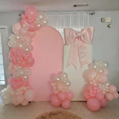 60Pcs Pink Balloons, 12Inch Double Stuffed Pearl Pink Macaron Pastel White Clear Balloons for Wedding Baby Shower Bridal Shower Engagement Birthday Party Decorations - Thumbnail 3