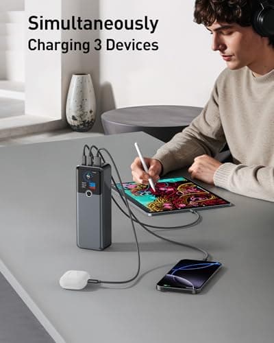 SIXTHGU Laptop Power Bank, 3-Port 20,000mAh Portable Charger with 200W Max Output, PD 3.1 Fast Charging, Flight-Approved for Travel, PowerTower, for MacBook, iPhone 17/16 Series, and More(Grey) - Thumbnail 5