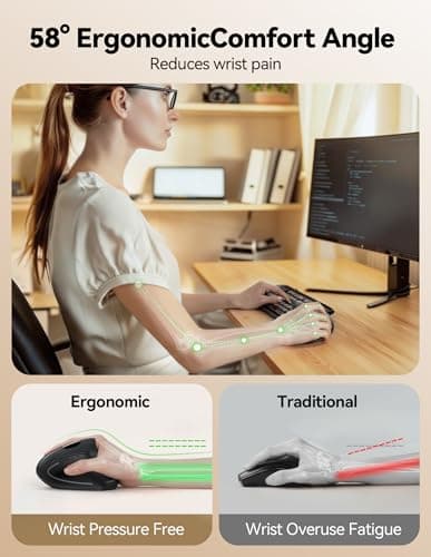TECKNET Rechargeable Wireless Ergonomic Mouse,2.4GHz USB Vertical Mouse with Silent Click,4800 DPI Mouse with 6 Adjustable DPI,6-Button Computer Mouse for Laptop,PC, MacBook (No Batteries Needed) - Thumbnail 3