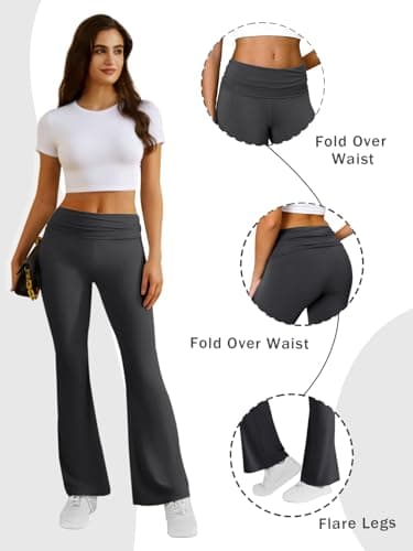 COPYLEAF Flare Leggings for Women Fold Over Yoga Pants Stretch Bell Bottom Y2K Lounge Casual Sweatpants(Dark Grey XL) - Thumbnail 5