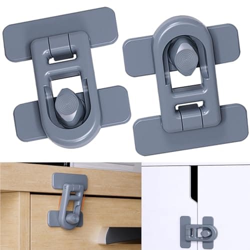 Bstsilver 2-Pack Cabinet Lock Childproof for Refrigerator Door Drawer Freezer RV Oven Cupboard Closet Box, 90 Degree Fridge Latches Petproof Baby Proofing for Toddler Cat Dog Kitchen, Strong Adhesive - Image 1