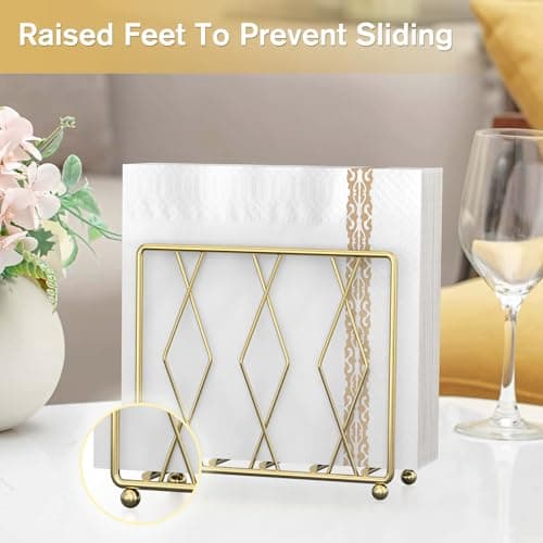 LWSFF Gold Napkin Holder for Table, Modern Metal Upright Paper Napkin Holder for Kitchen Countertop, Small Standing Cocktail Napkin Holder for Dining Table, Coffee Bar, RV and Party Decor（Small, Gold) - Thumbnail 2