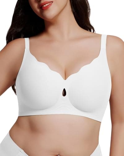 LIIJOO Wire-Free Seamless Full-Coverage Bralette, Lightly-Lined Molded Cups, Side-Back Smoothing, Wide Adjustable Straps, Convertible Crossback, U-Shaped Wing, 4-Row Hook-and-Eye（White, 2XL） - Image 1