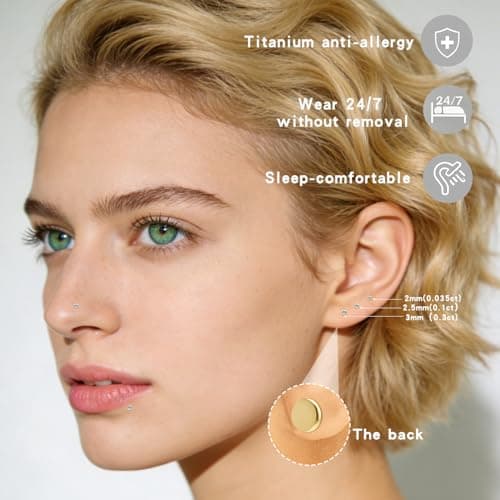 hooppoo 6Pcs Threadless Titanium Nose & Lip Studs | 20G Flat Back Push-in Labret Jewelry with 2/2.5/3mm Moissanite for Nostril, Tragus, Helix Piercing (Gold) - Thumbnail 2