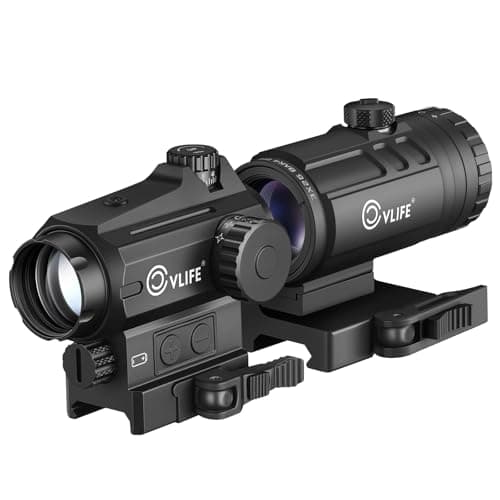 CVLIFE Multi Reticle Auto-Brightness Red Dot and 3X Magnifier Combo,25MM Large Lens Motion Awake Red Dot Sight with Quick Release Mount, Compact Magnifier with Flip-to-Side Mount (Green dot)