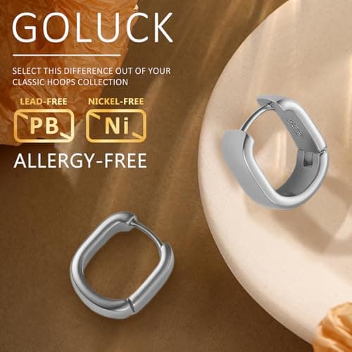 Goluck Small Hoop Earrings for Women, 925 Sterling Silver Chunky Hoops Earrings, Hypoallergenic Huggie Hoops, Small Thick Huggie Hoop Earrings for Jewelry Gifts - Thumbnail 2
