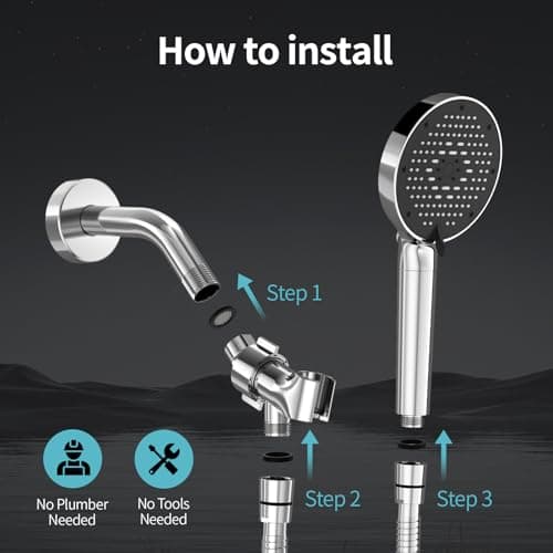 SR SUN RISE NSF Certified Filtered Shower Head with Handheld for Hard Water to Remove Chlorine High Pressure 9-Spray Setting (with Power Wash) Anti-Clog Nozzles (1 Filter, Chrome Silver) - Thumbnail 6