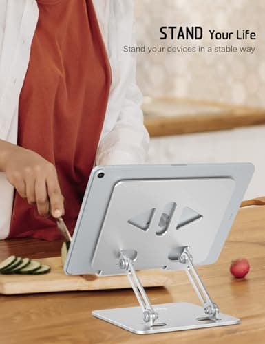 Aoviho Tablet Stand Holder for Desk, Adjustable Desktop Tablet Holder, Foldable Aluminum Tablet Mount for iPad pro 11, iPad Air Mini, Samsung Galaxy Tabs Z Fold Kindle Fire 4-12 inch, Silver - Thumbnail 6