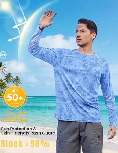 PINSPARK Mens Lightweight Gym Workout Tshirts UPF 50+ Swimming Shirts Long Sleeve Fishing Shirts UV Protection Hiking Shirt Blue - Thumbnail 4