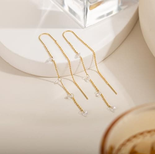 Moodear Dangle Earrings for Women - Trendy 14K Gold Plated Long Chain Earring Non Tarnish Hypoallergenic CZ Drop Earring Dainty Jewelry - Thumbnail 6