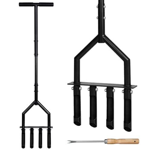 Lawn Core Aerator with 4 Detachable Hollow Tines, Pre-Assembled Manual Plug Aerator Tool with T-Handle & Foot Bar, Grass Soil Aerator for Lawn Yard Aeration & Soil Loosening