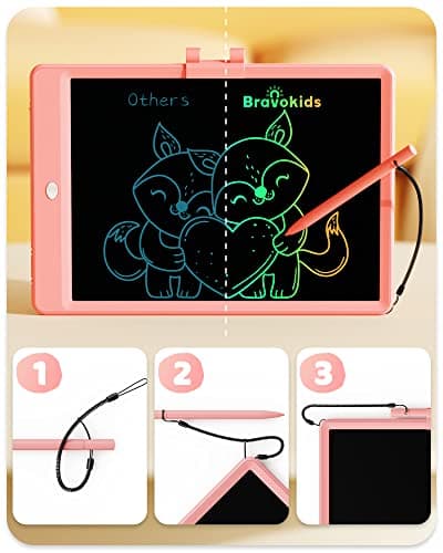 Bravokids 10 Inch LCD Writing Tablet for 3-8 Year Olds - Electronic Drawing Pad and Doodle Board as Educational Birthday Gifts for Girls and Boys (Pink) - Thumbnail 2