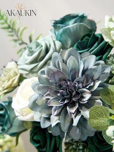 AKAUKIN Green Artificial Flowers Box Set Fake Silk Roses Peonies Dahlia & Greenery with Stems for Wedding Bridal Bouquets, Baby Shower, Party, Table Centerpieces, Home Decor & DIY Floral Arrangements - Thumbnail 4