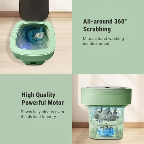 Portable Washing Machine, Foldable Personal Washer w/Integrated Drain Pipe and Spin Basket for Light Clothes, 3 Cleaning Modes, Blue Light Collapsible Laundry for Travel, RV, Baby Clothes - Thumbnail 4