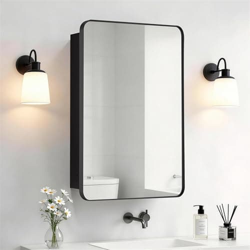FOMAYKO Bathroom Medicine Cabinet with 20"x30" Stainless Steel Framed Mirror,Recessed or Surface Mounted Bathroom Mirror Cabinet,Storage Cabinet for Bathrooms, Guest Rooms, Apartments, Farmhouse Decor - Image 1