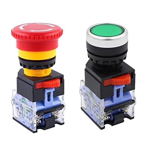 22mm Emergency Stop Button and Green Momentary Push Button Combo Mushroom Head E-Stop Switch for Industrial Automation Control Panels