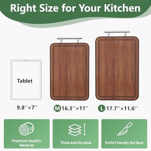 Stainless Steel Cutting Board Wood Double Sided Chopping Cutting Boards for Kitchen - 2 in 1 Ebony Metal with Handle Scratch Resistant Raw Meat Vegetable Fruit Cooking Gift 17.7''×11.6''×1''(Upgraded) - Thumbnail 4