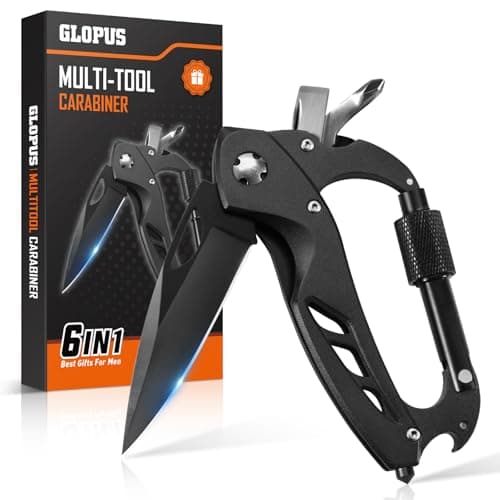Multitool Carabiner with Pocket Knife, Birthday Gifts for Men Him Boyfriend, EDC Carabiners with Folding Knives, Bottle Opener, Window Breaker and Screwdriver, Survival Gear for Camping Hiking