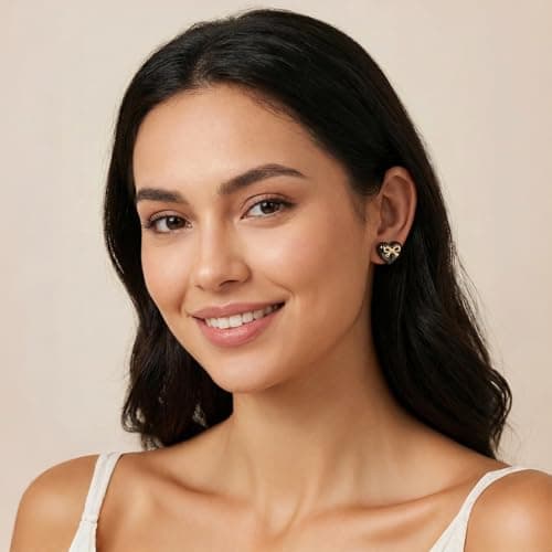 Lnmoieu Heart Stud Earrings for Women 14K Gold Plated Black Heart Earring Dainty Bow Earring Fashion Jewelry Gifts - Thumbnail 4