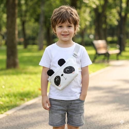 SUNVENO Kids Fanny Pack, Cute Panda Cartoon Waist Bag for Boys & Girls, Adjustable Crossbody Belt Pouch Ages 2-8, Travel Beach & Birthday Gift - Thumbnail 2