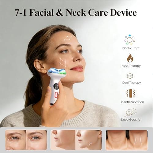 RFVDC Cold Heat Gua Sha Facial Neck Lymphatic Massager, 7-in-1 LED Red Light Face Depuffer Sculpting Tool, Hot Electric Gua Sha Lift Device & Cooling Depuffing Wand, for Contouring, Firming - Thumbnail 2