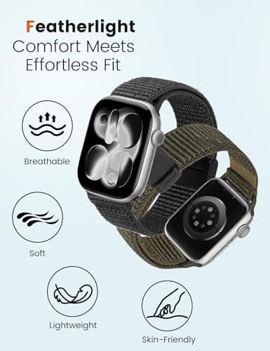 Crodi 2 Packs Nylon Loop Sport Bands Compatible with Apple Watch Band 44/45/46/49/42mm Women Men, Strong Magnetic Adjustable Straps for iWatch Series 11 10 9 8 7 6 5 4 SE/Ultra 3 2 1, Black&Green - Thumbnail 3